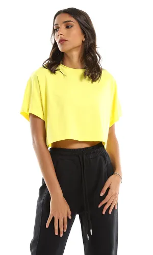 98846 Solid Round Neck Loose Yellow Crop Top