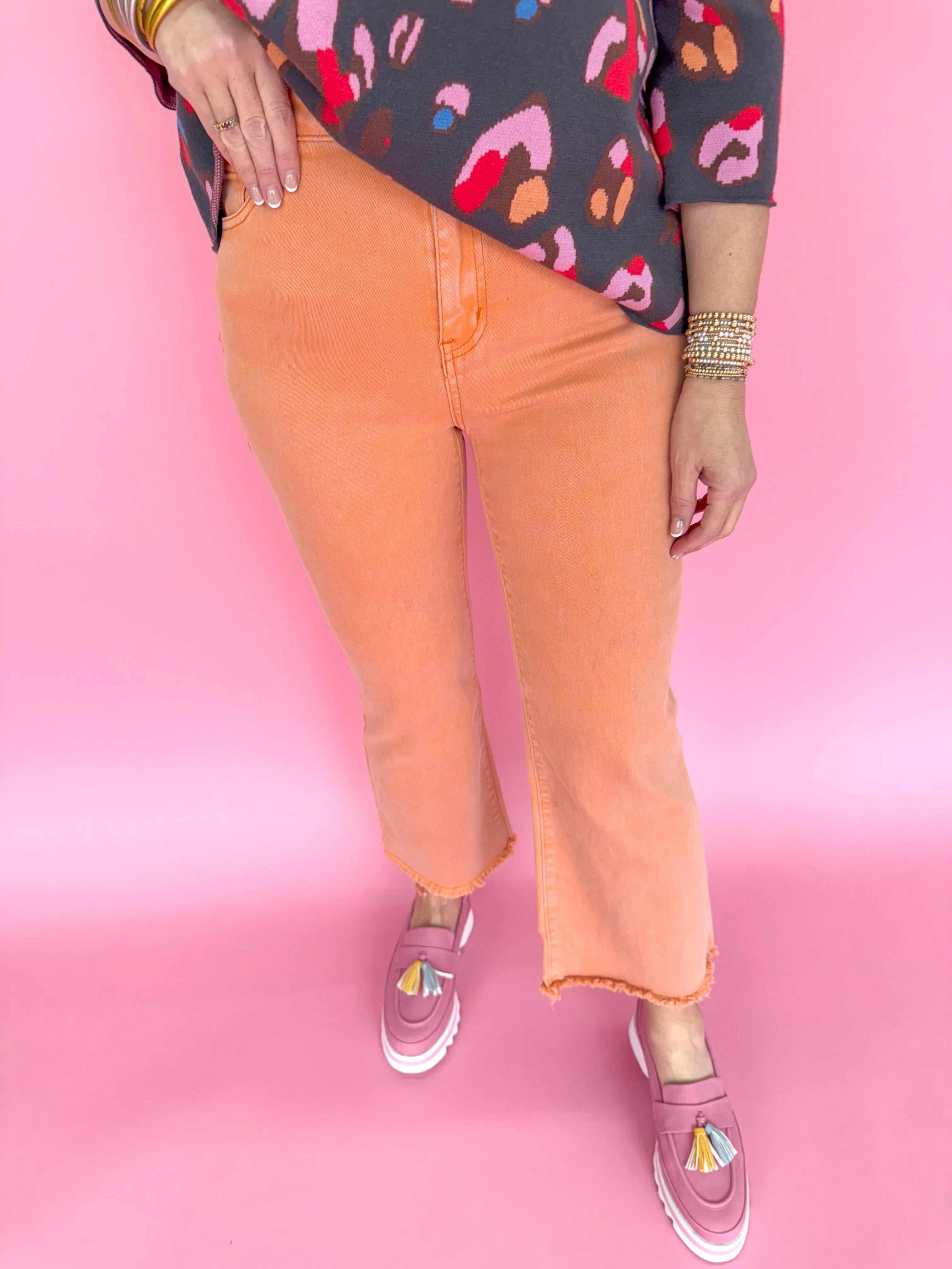Acid Wash Crop Straight Pant - Orange