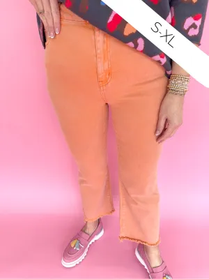 Acid Wash Crop Straight Pant - Orange