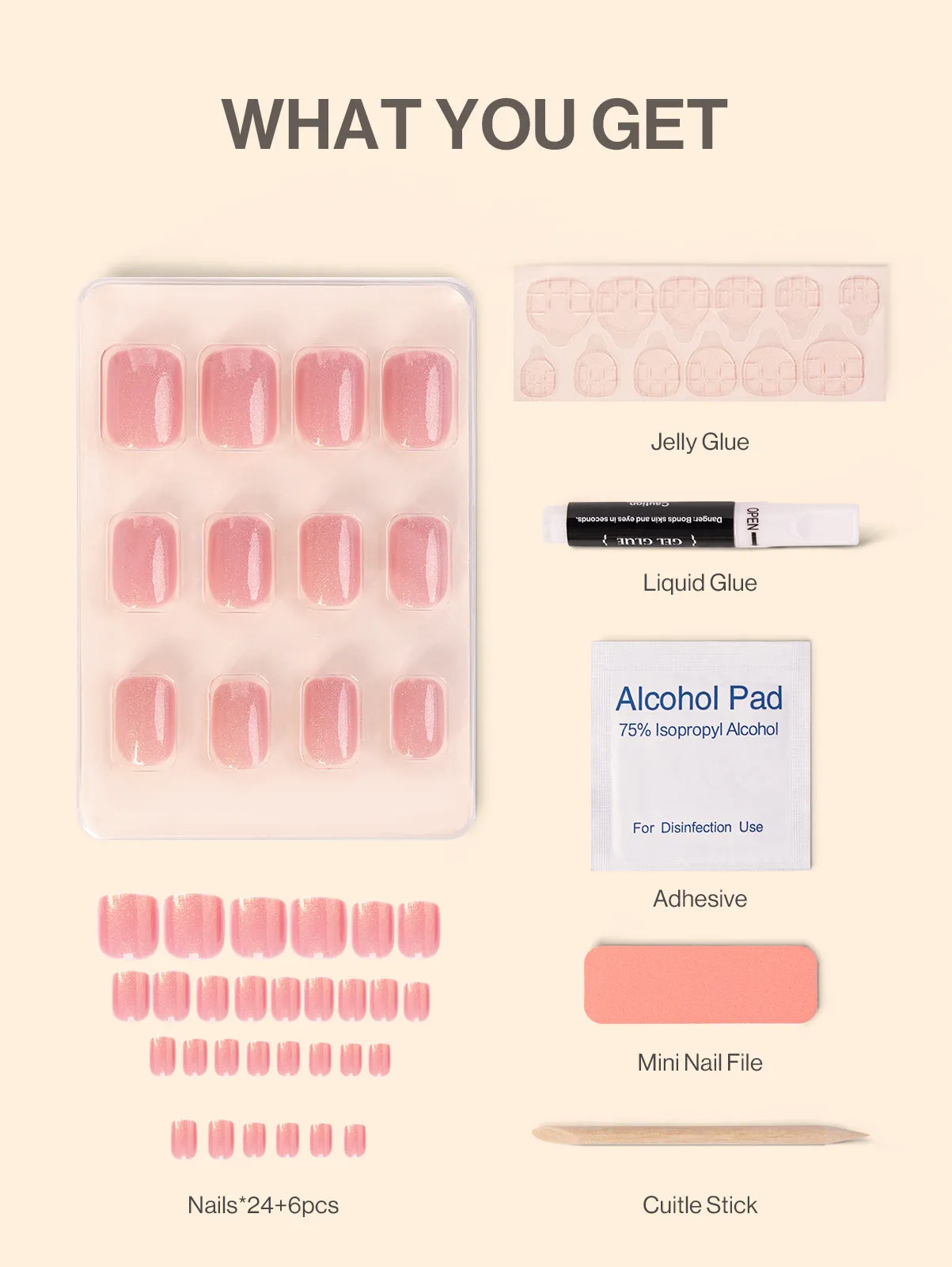 Acrylic Press On Nails - Short Square Pink (US ONLY)