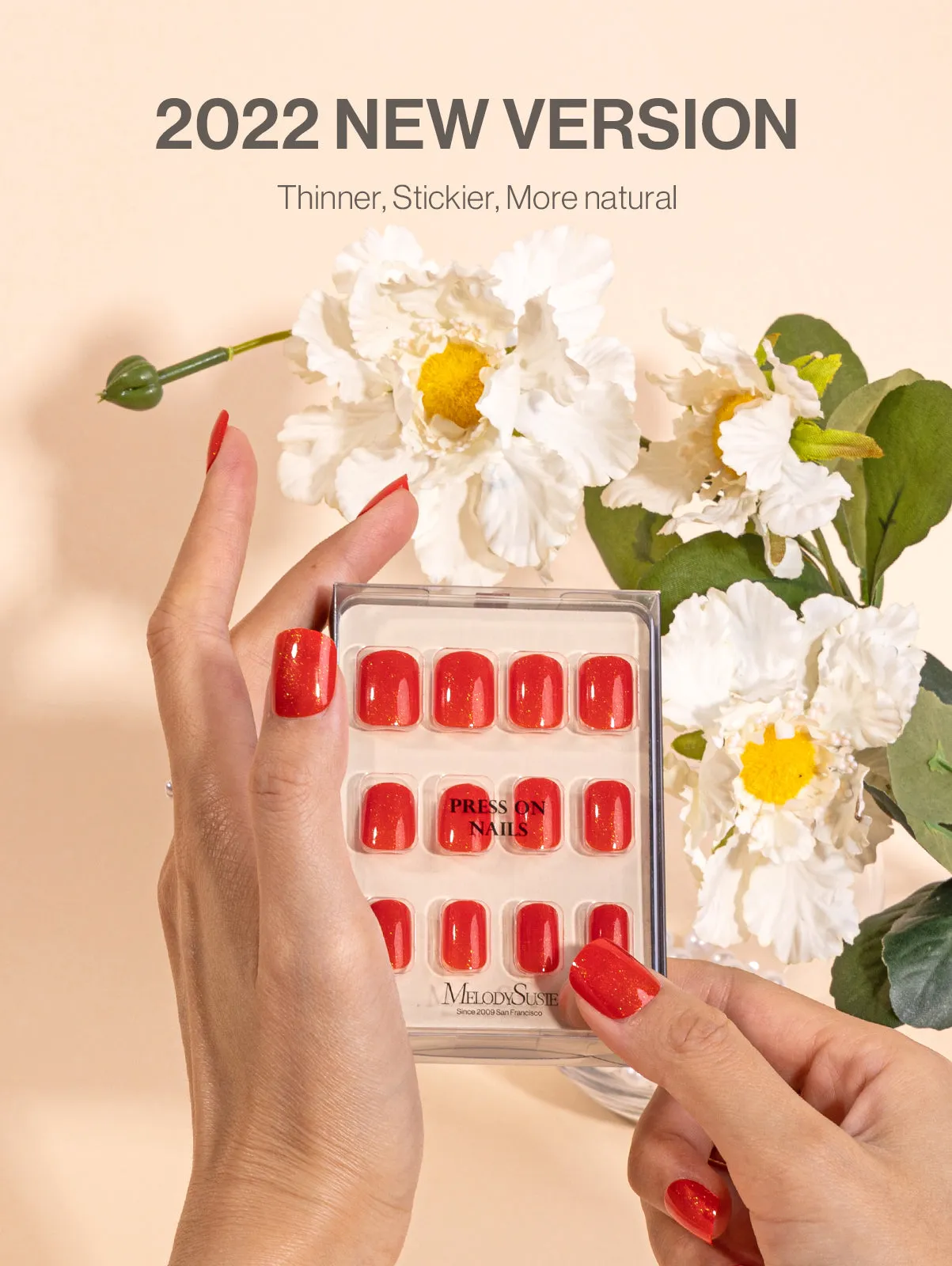 Acrylic Press On Nails - Short Square Red