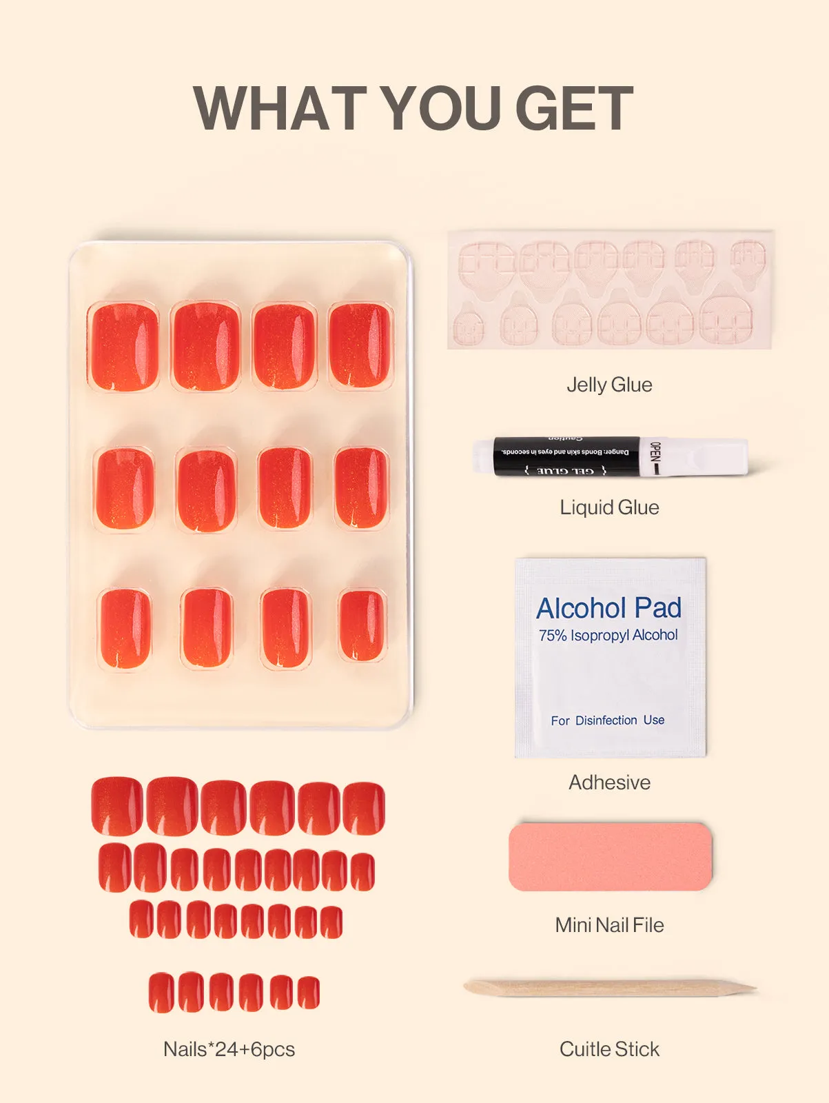 Acrylic Press On Nails - Short Square Red