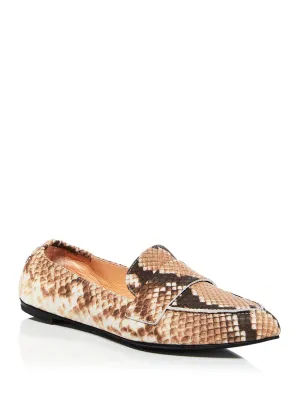 AGL Womens Beige Snake Print Padded Soft Moc Pointed Toe Slip On Leather Flats Shoes