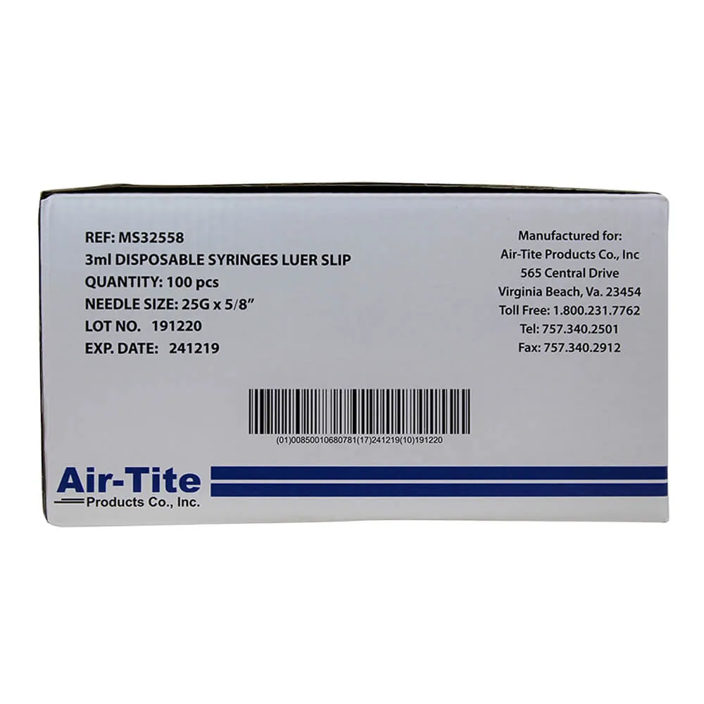 Air-Tite Luer Slip Syringes with Needles, 100 Count