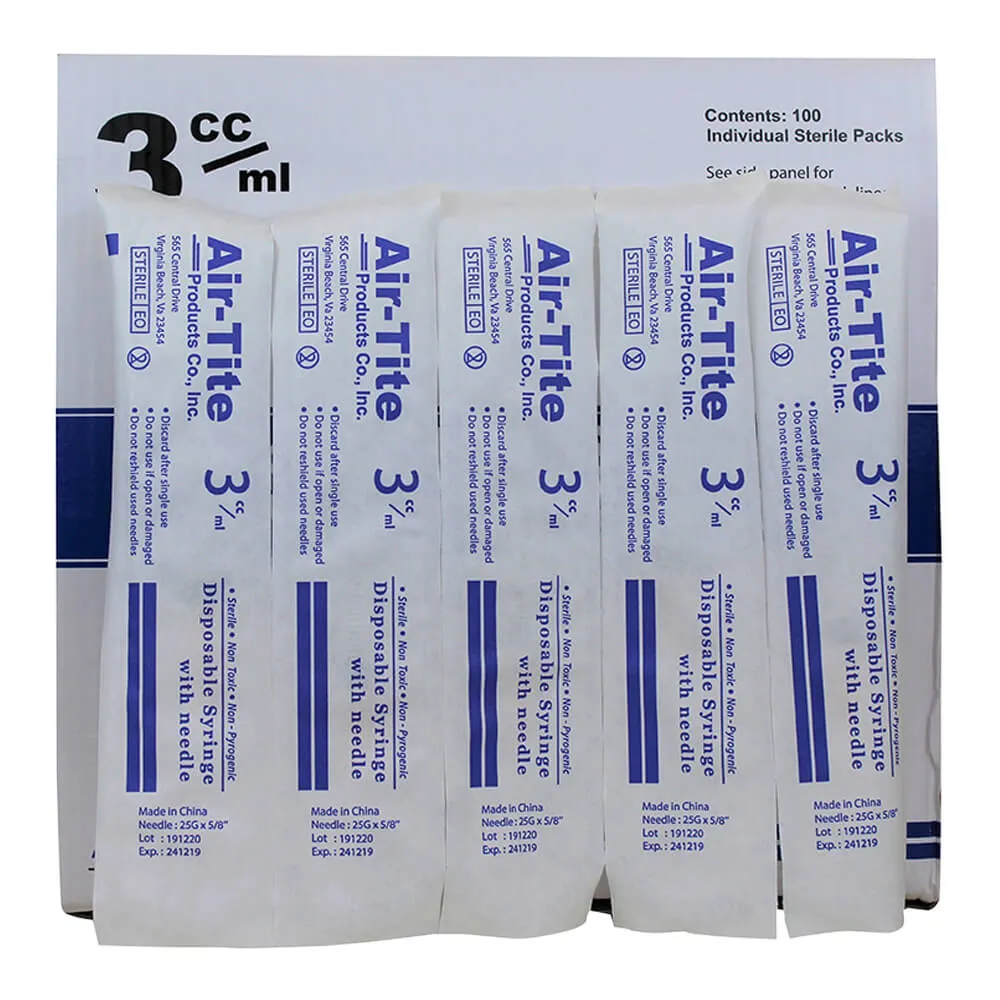 Air-Tite Luer Slip Syringes with Needles, 100 Count