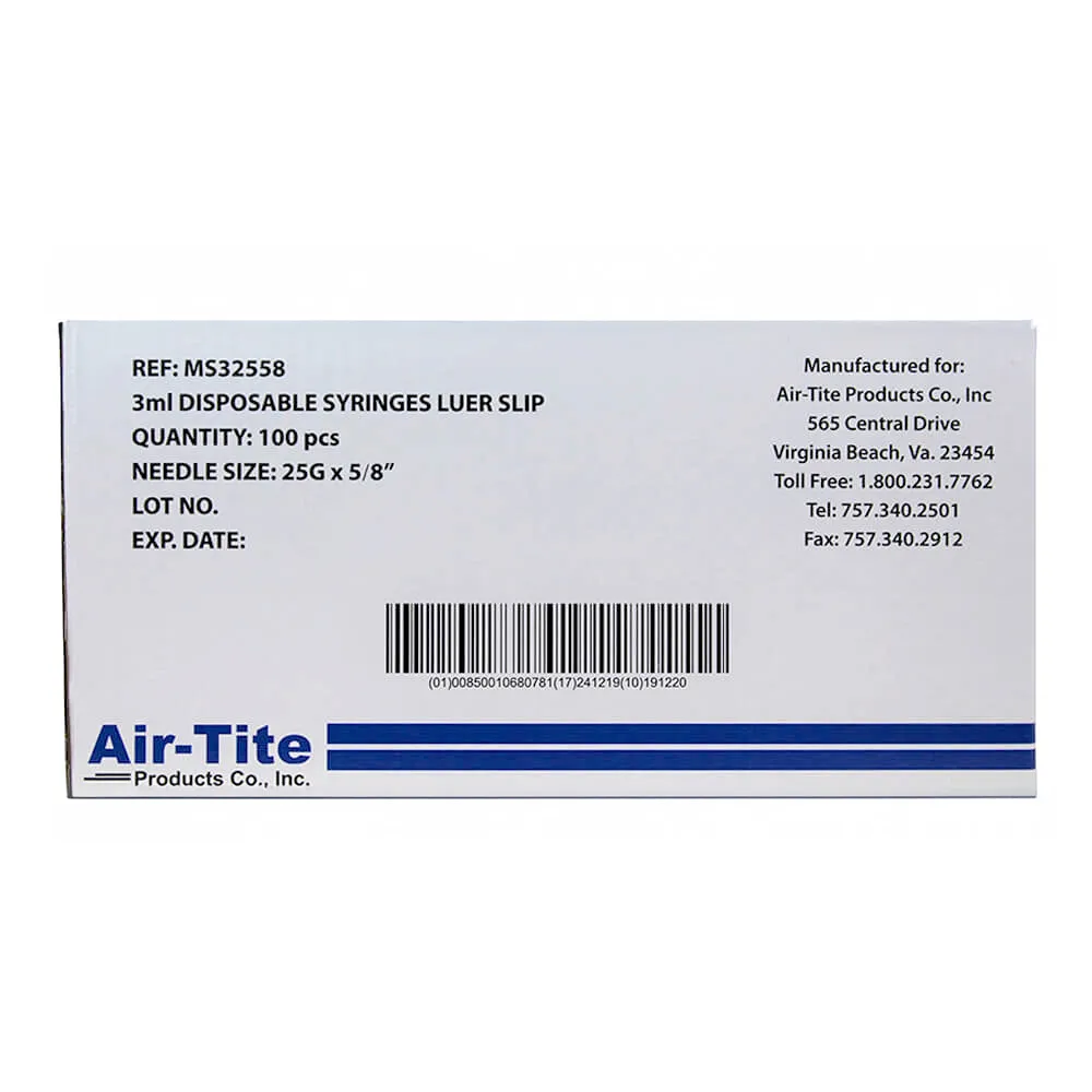 Air-Tite Luer Slip Syringes with Needles, 100 Count