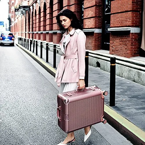 Aluminum Frame Luggage, Durable PC Hardshell Spinner Suitcase TSA Lock Carry On 20 Inch Rose Gold