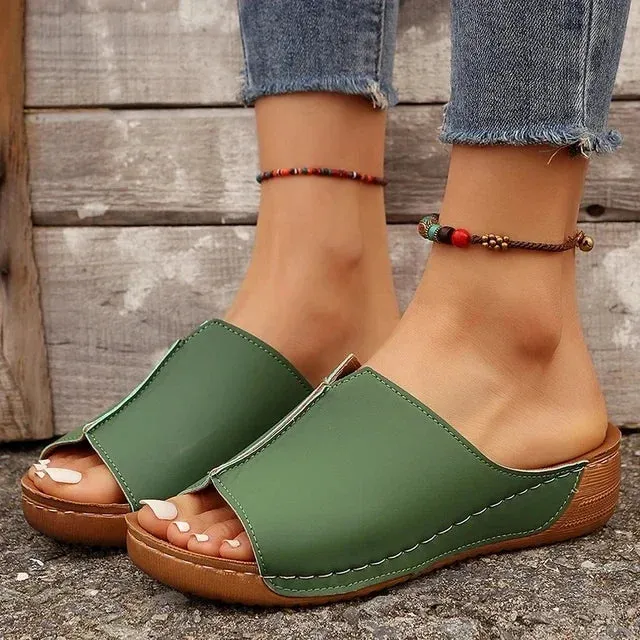 Amozae-2024 Summer Comfortable Roman Slippers for Women Open Toe Med Heels Casual Sandals Lightweight Non Slip Beach Slides Plus Size