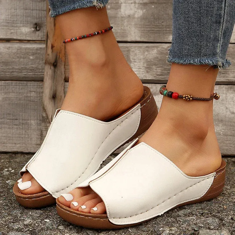 Amozae-2024 Summer Comfortable Roman Slippers for Women Open Toe Med Heels Casual Sandals Lightweight Non Slip Beach Slides Plus Size