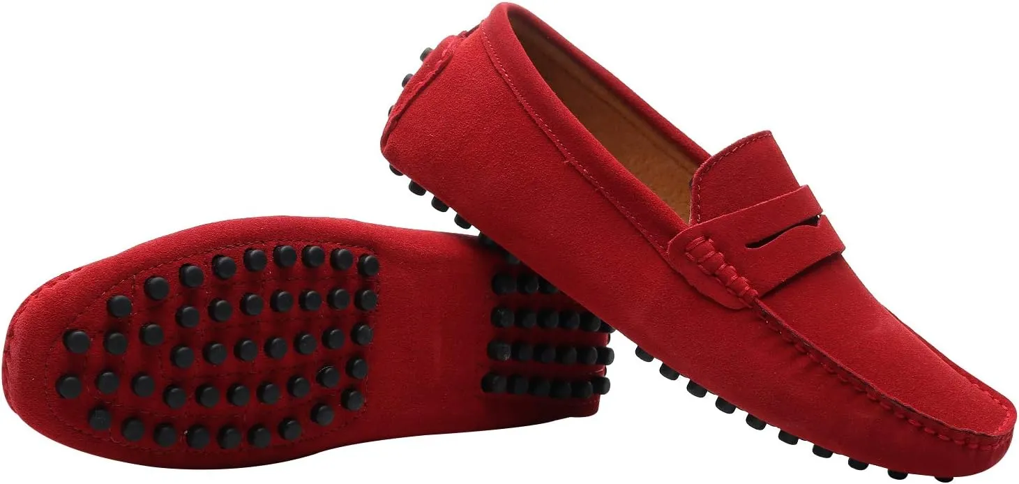 ANUFER Men's Suede Leather Penny Loafers Comfort Driving Shoes Moccasin Slippers