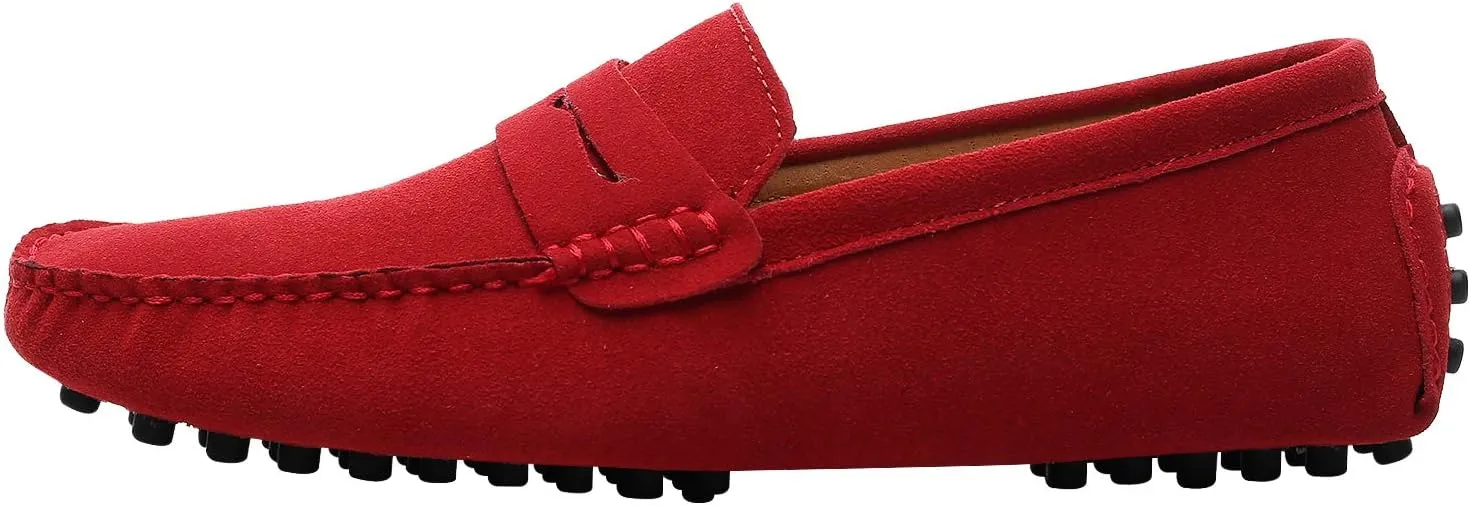 ANUFER Men's Suede Leather Penny Loafers Comfort Driving Shoes Moccasin Slippers