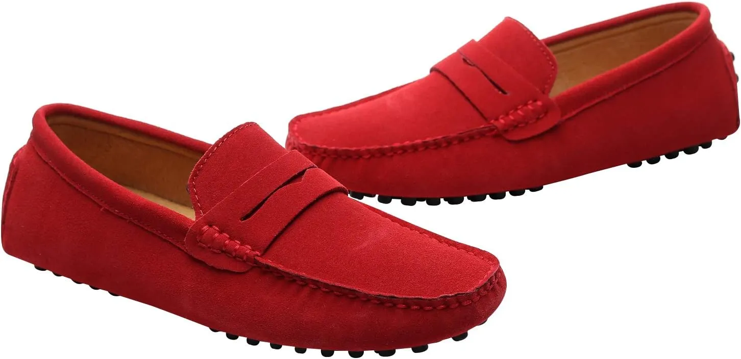 ANUFER Men's Suede Leather Penny Loafers Comfort Driving Shoes Moccasin Slippers