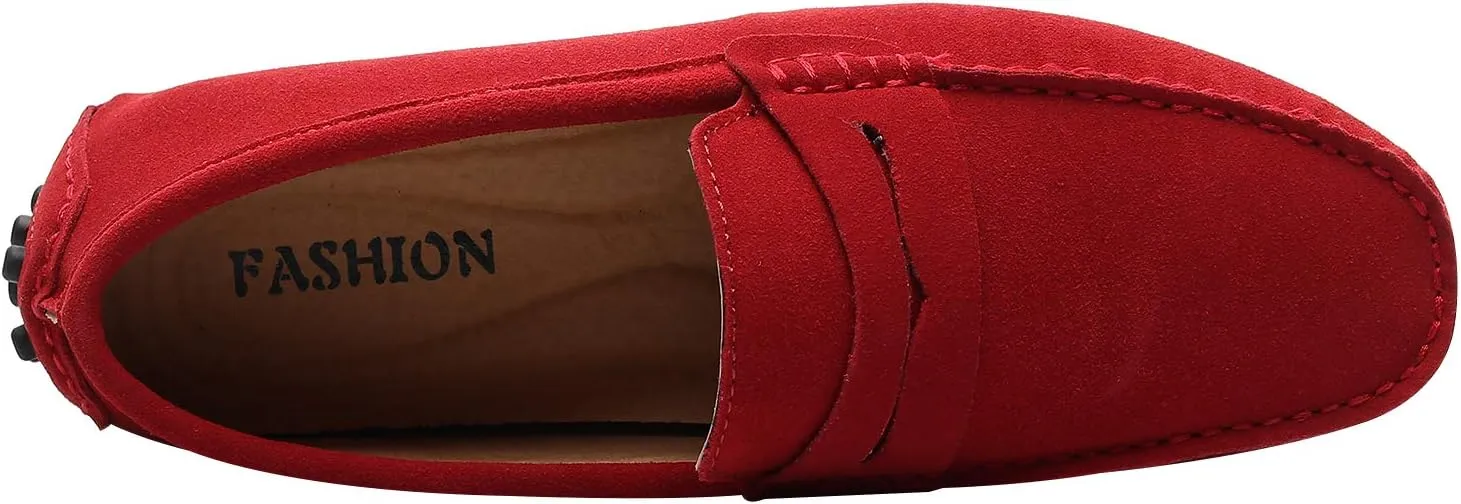 ANUFER Men's Suede Leather Penny Loafers Comfort Driving Shoes Moccasin Slippers