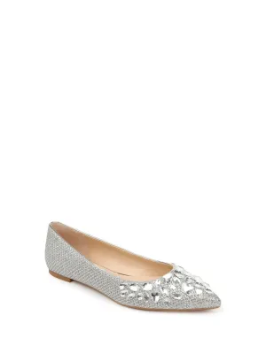 BADGLEY MISCHKA Womens Gold Gem Accent Glitter Ulanni Pointy Toe Slip On Dress Ballet Flats
