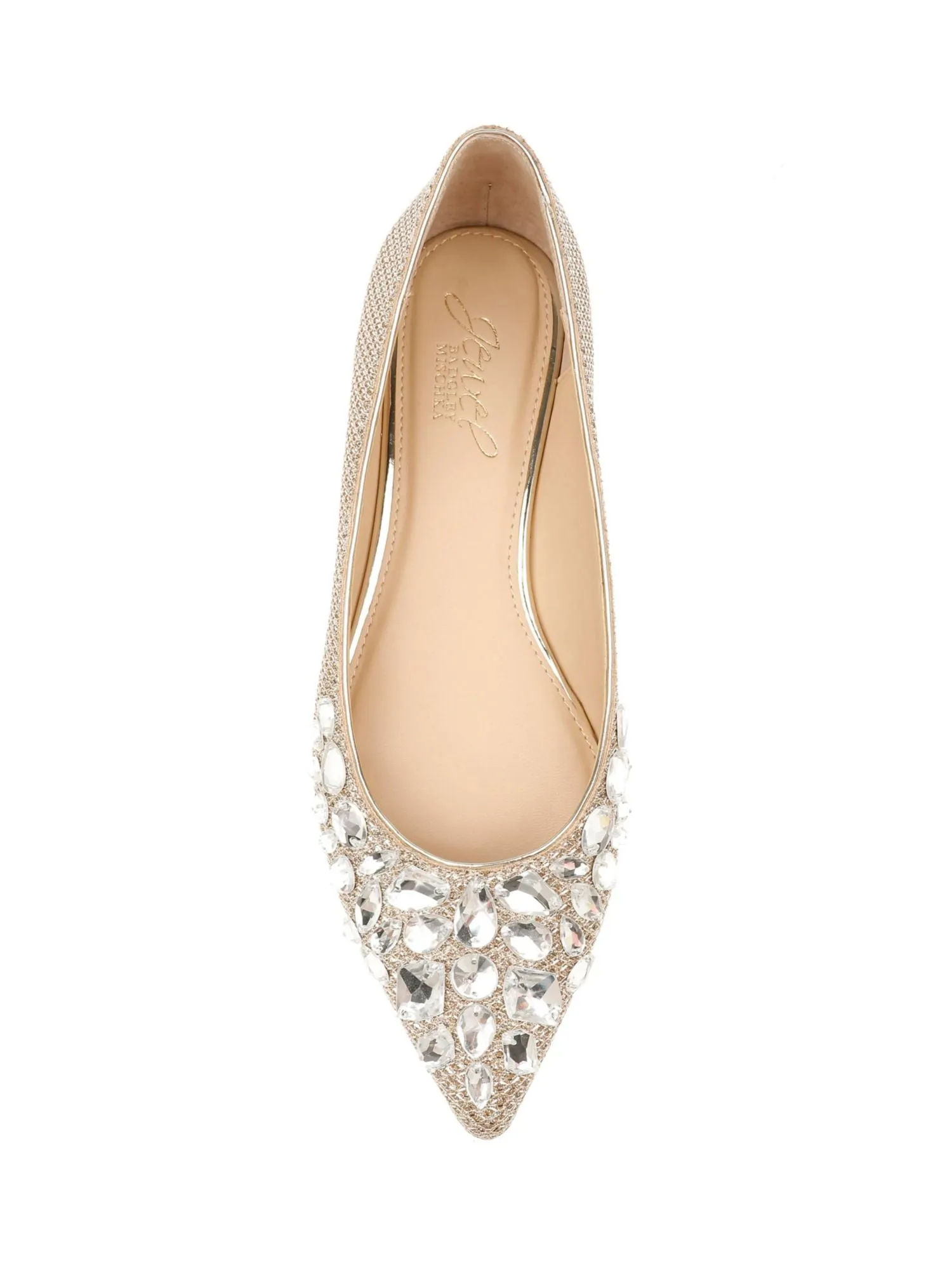 BADGLEY MISCHKA Womens Gold Gem Accent Glitter Ulanni Pointy Toe Slip On Dress Ballet Flats