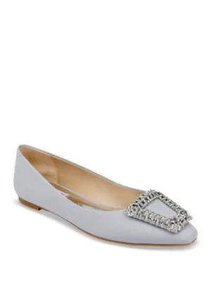 BADGLEY MISCHKA Womens Silver Embellished Hardware Rhinestone Padded Emerie Pointed Toe Slip On Flats Shoes