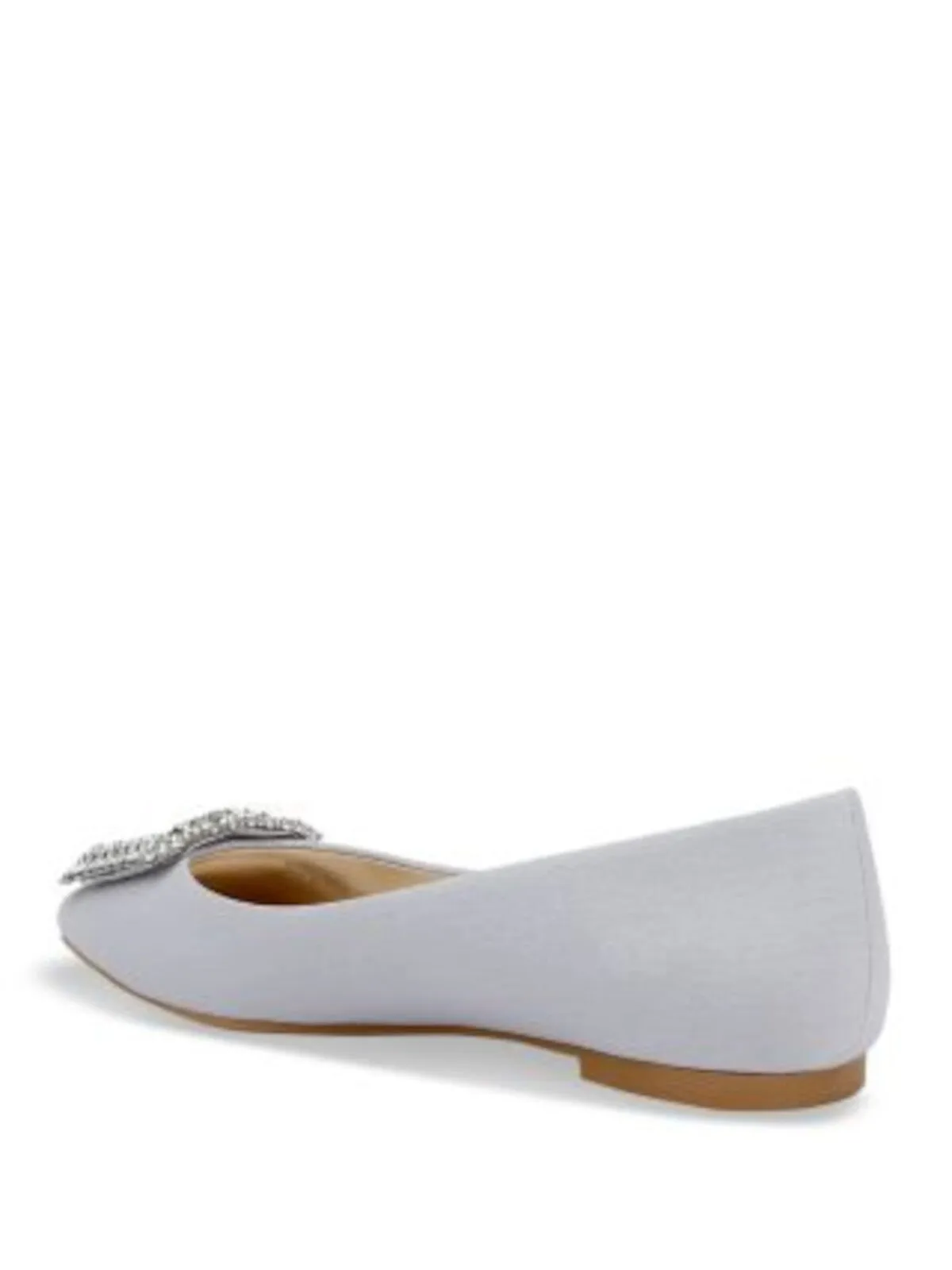 BADGLEY MISCHKA Womens Silver Embellished Hardware Rhinestone Padded Emerie Pointed Toe Slip On Flats Shoes