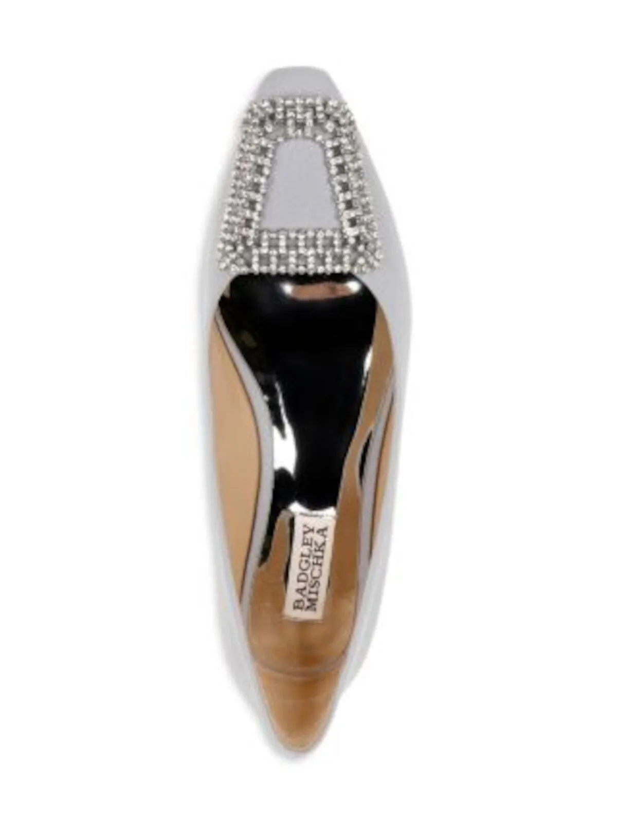 BADGLEY MISCHKA Womens Silver Embellished Hardware Rhinestone Padded Emerie Pointed Toe Slip On Flats Shoes