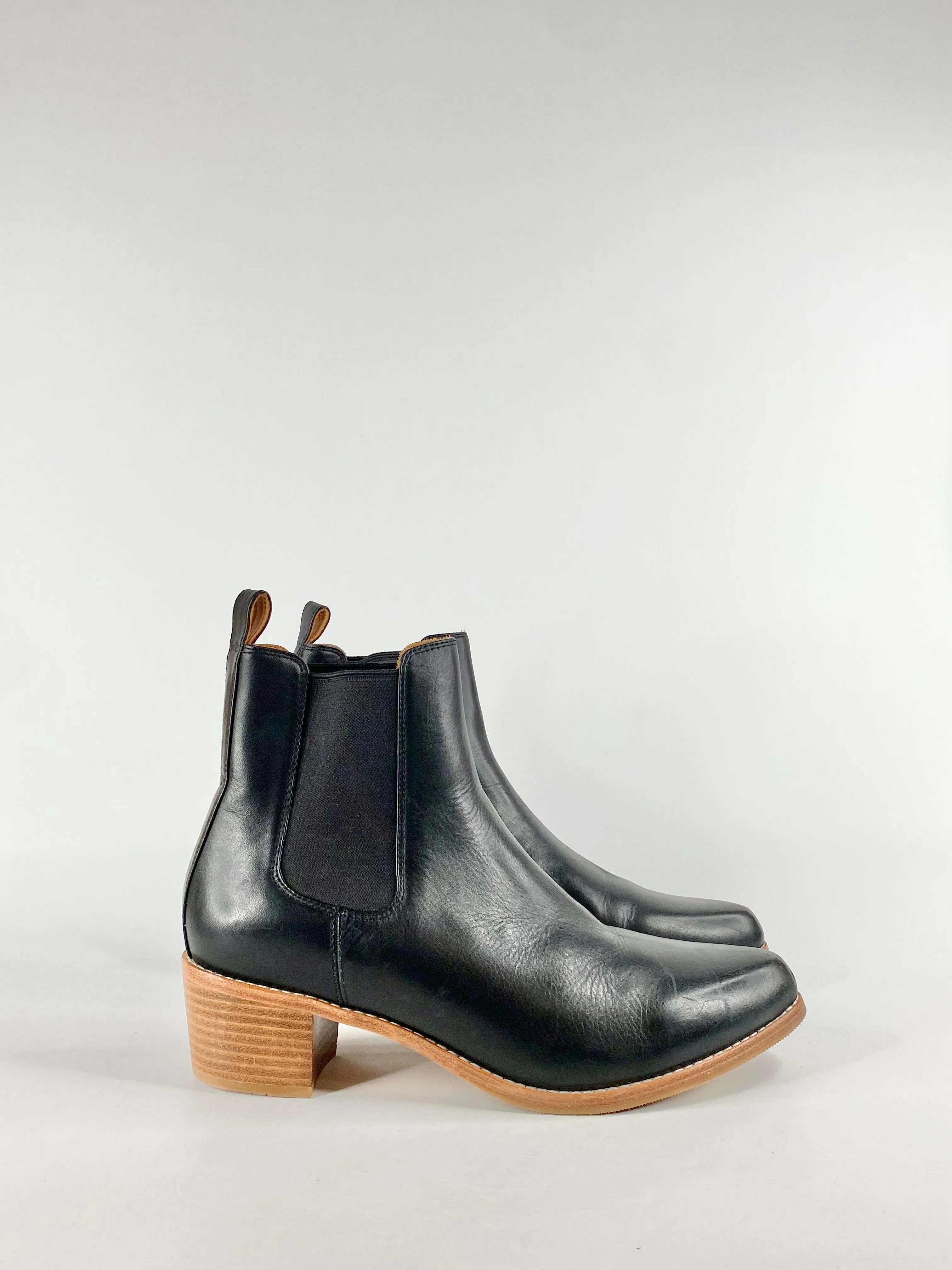 Bared Black Block Heel Leather Boots - EU41
