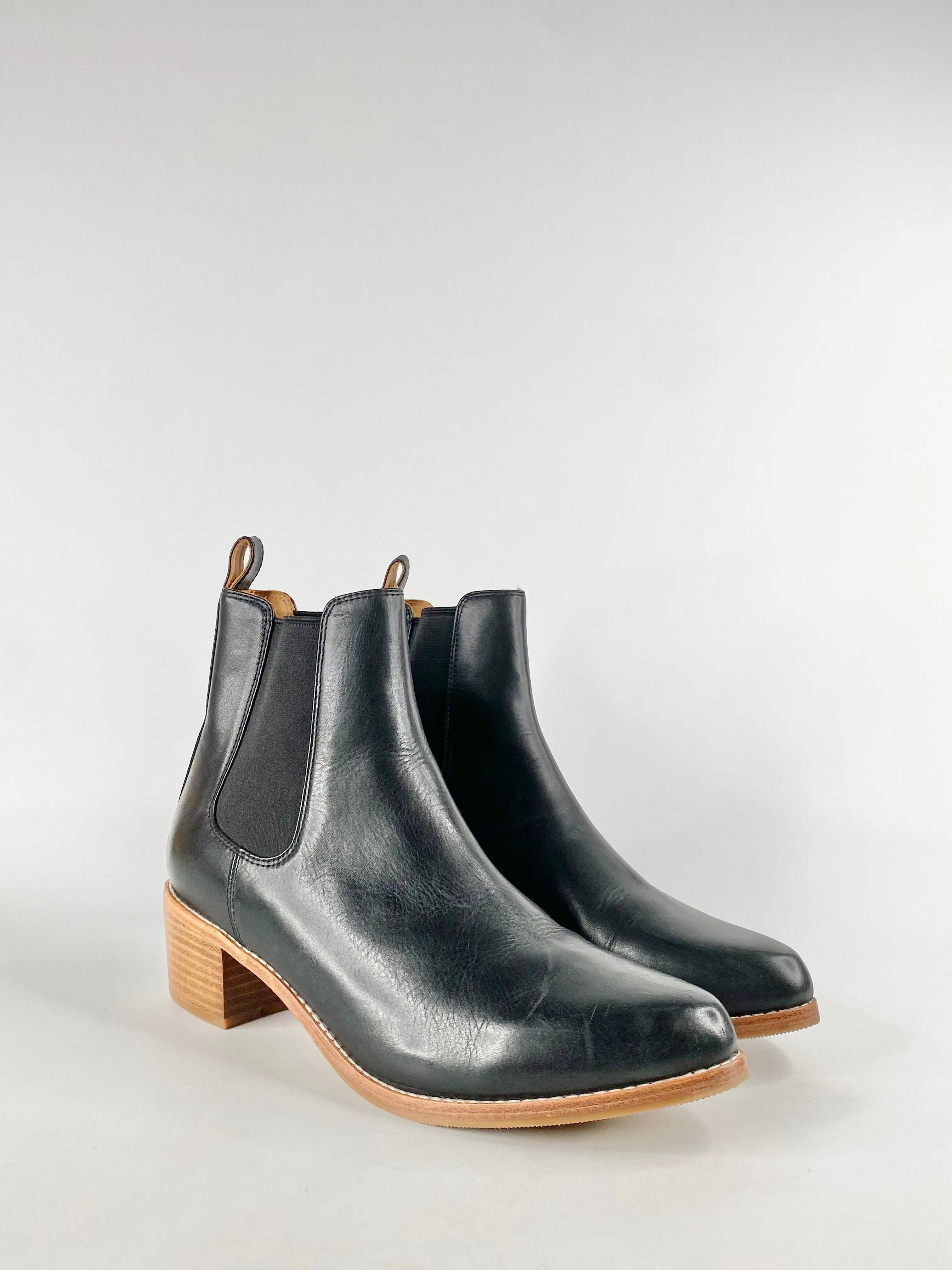 Bared Black Block Heel Leather Boots - EU41