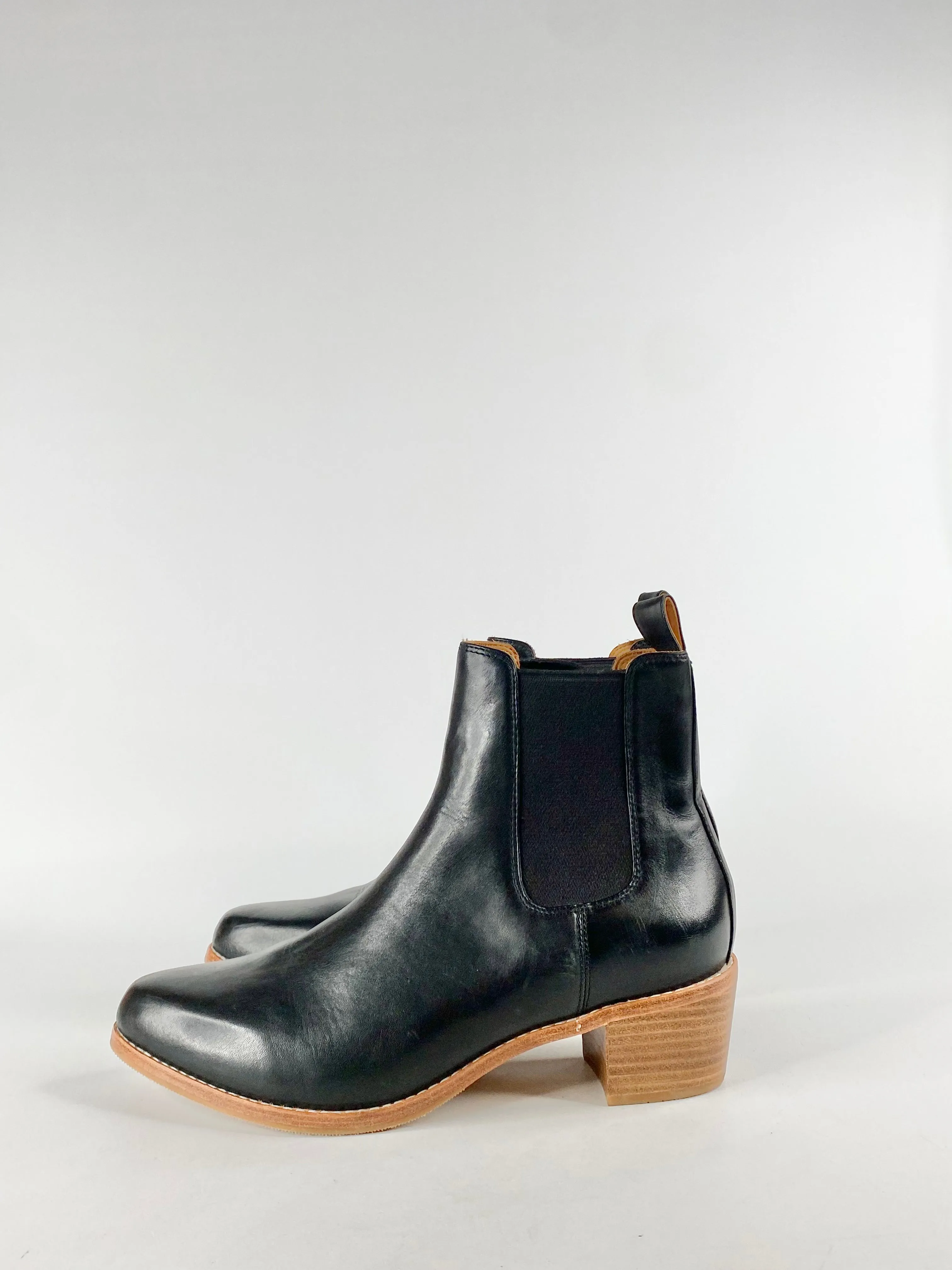 Bared Black Block Heel Leather Boots - EU41