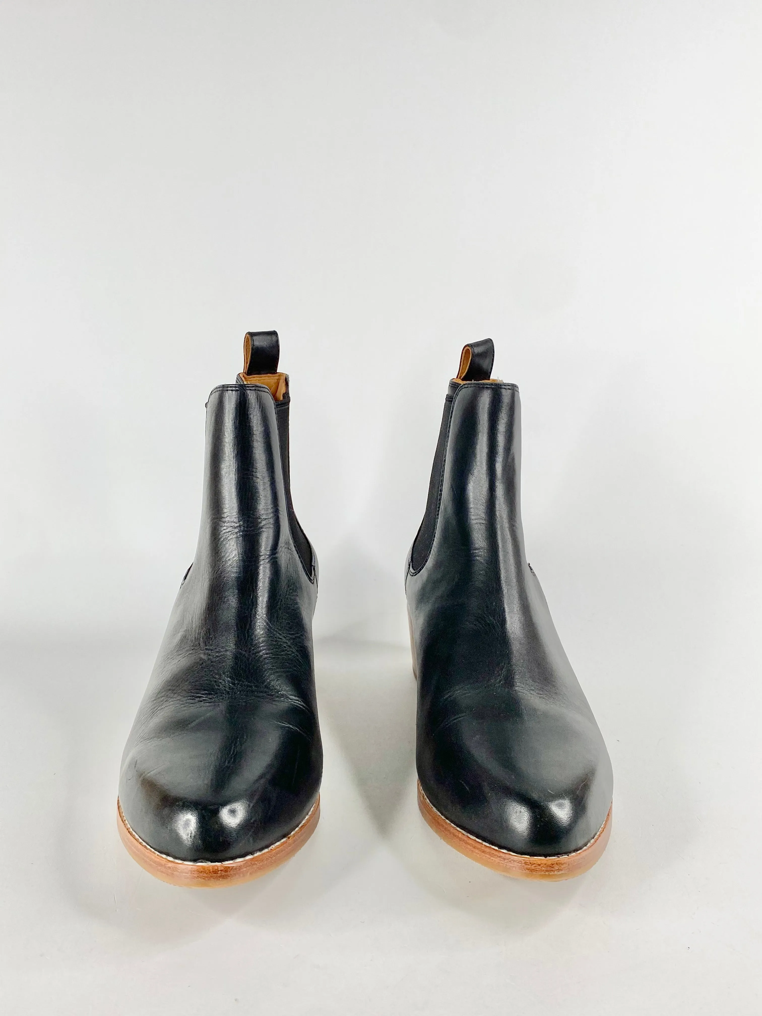 Bared Black Block Heel Leather Boots - EU41