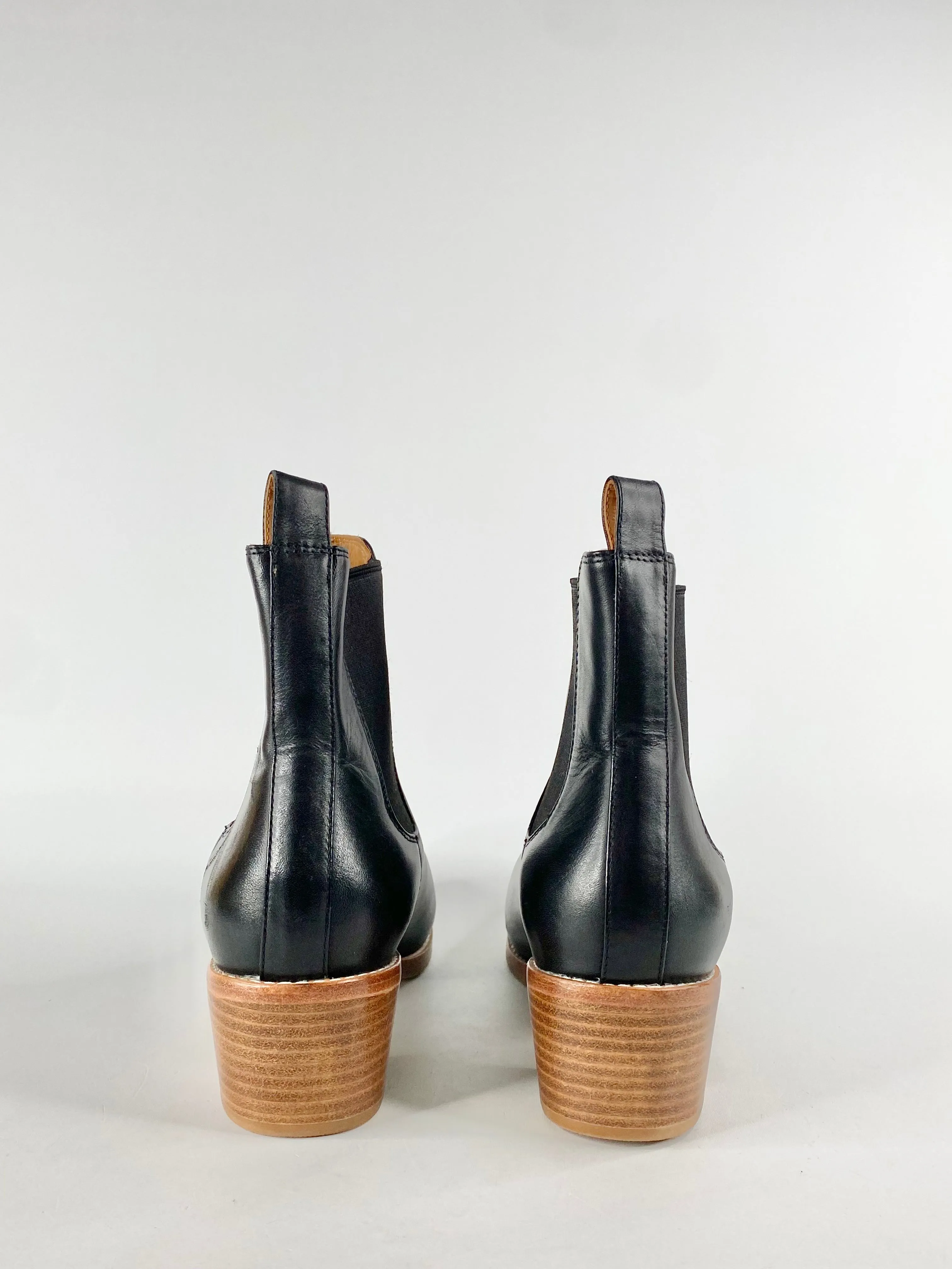 Bared Black Block Heel Leather Boots - EU41