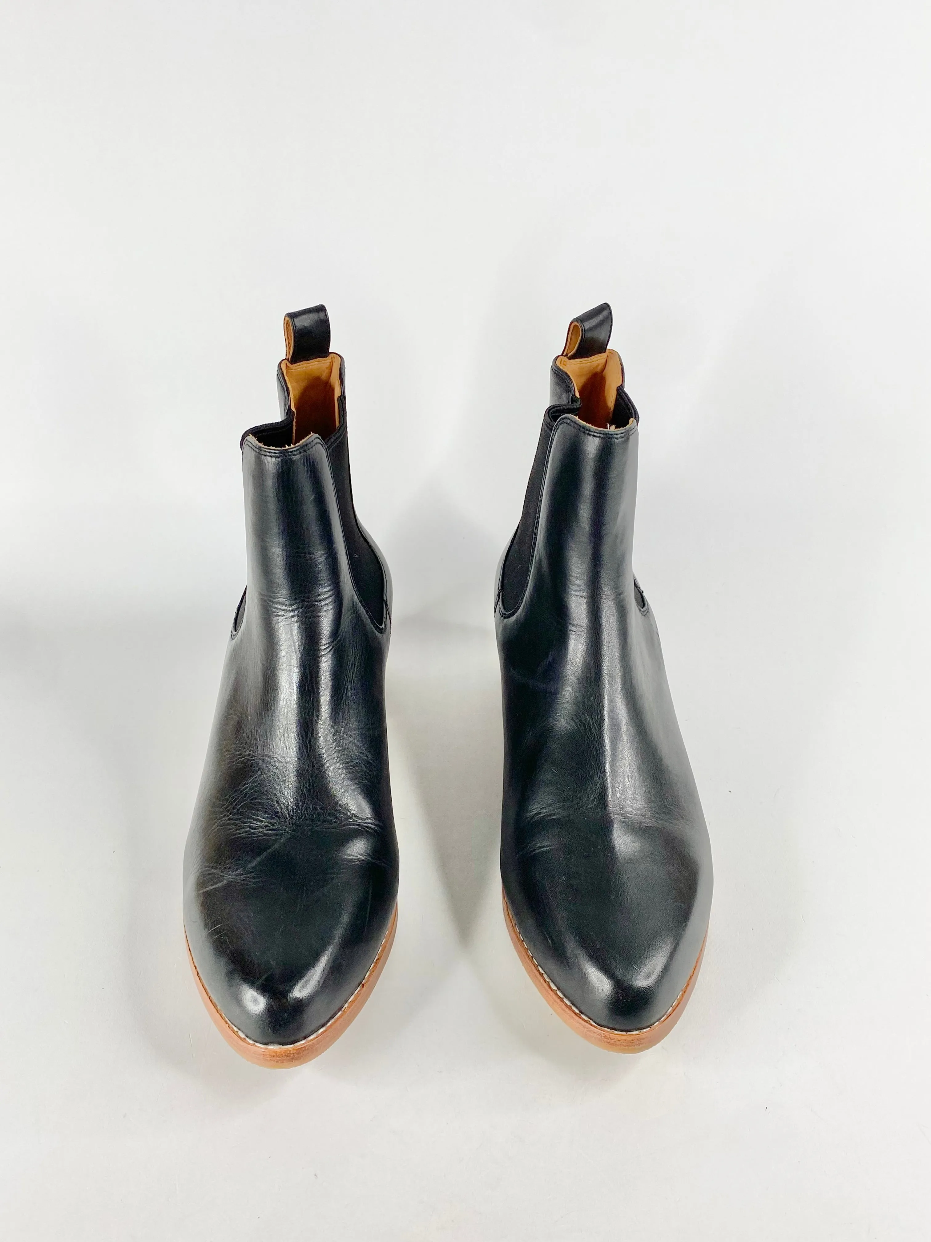 Bared Black Block Heel Leather Boots - EU41