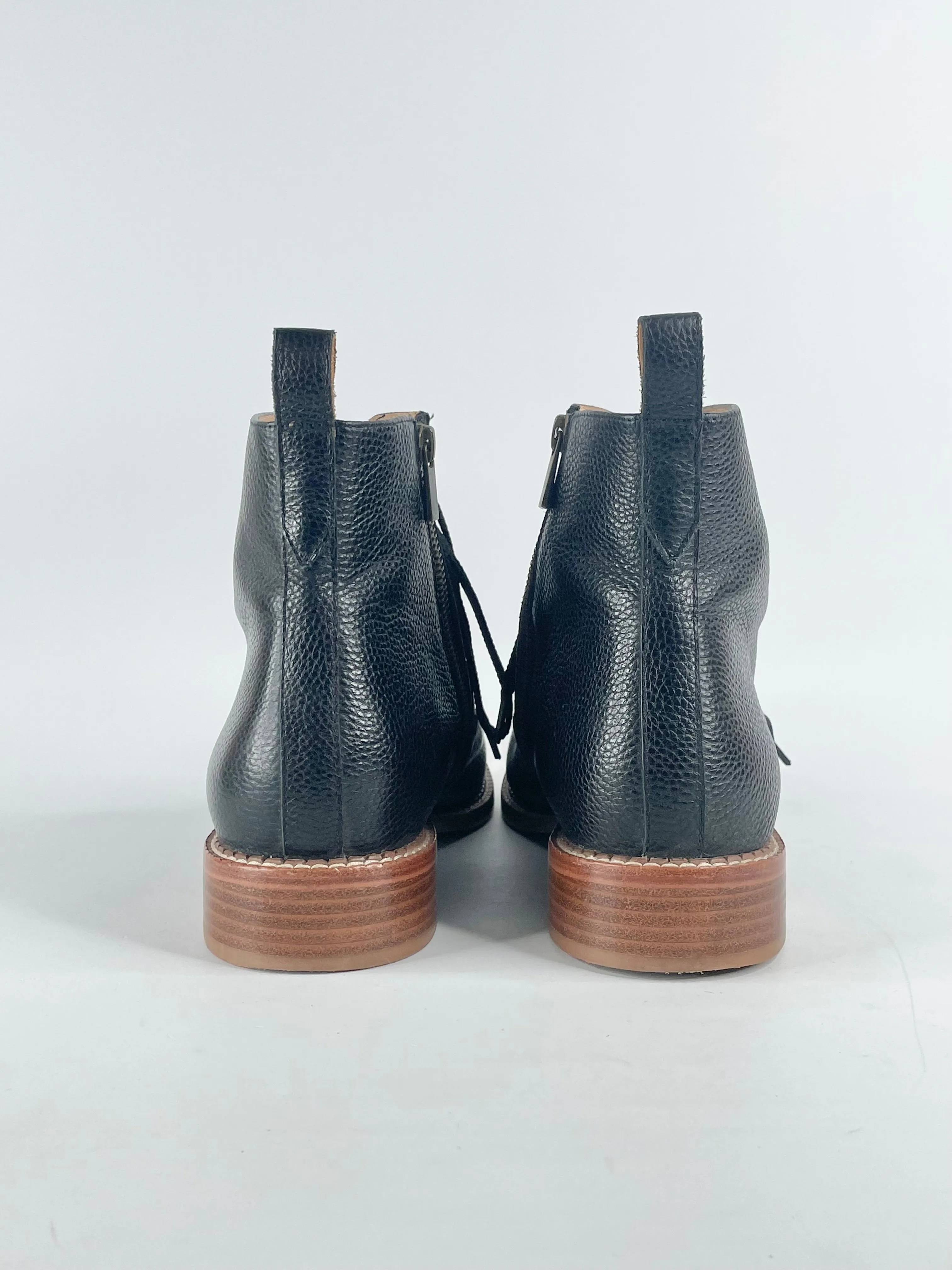 Bared Black Leather Lace Up Ankle Boots - EU43