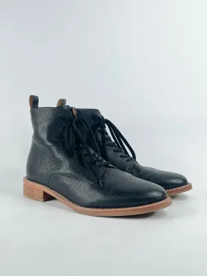 Bared Black Leather Lace Up Ankle Boots - EU43