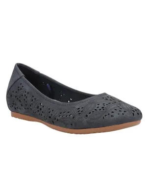 BARETRAPS Womens Navy Perforated Cushioned Mariah Round Toe Slip On Ballet Flats M