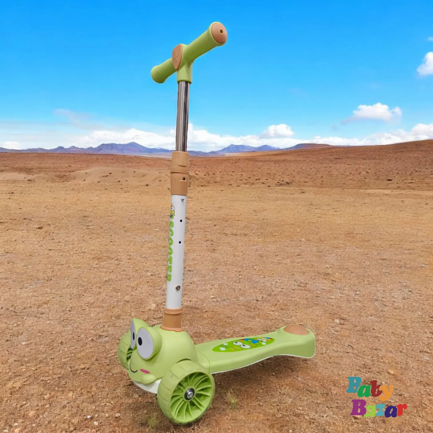 Beautiful 3 Wheel Folding And Adjustable scooty With Light For kids - Beige