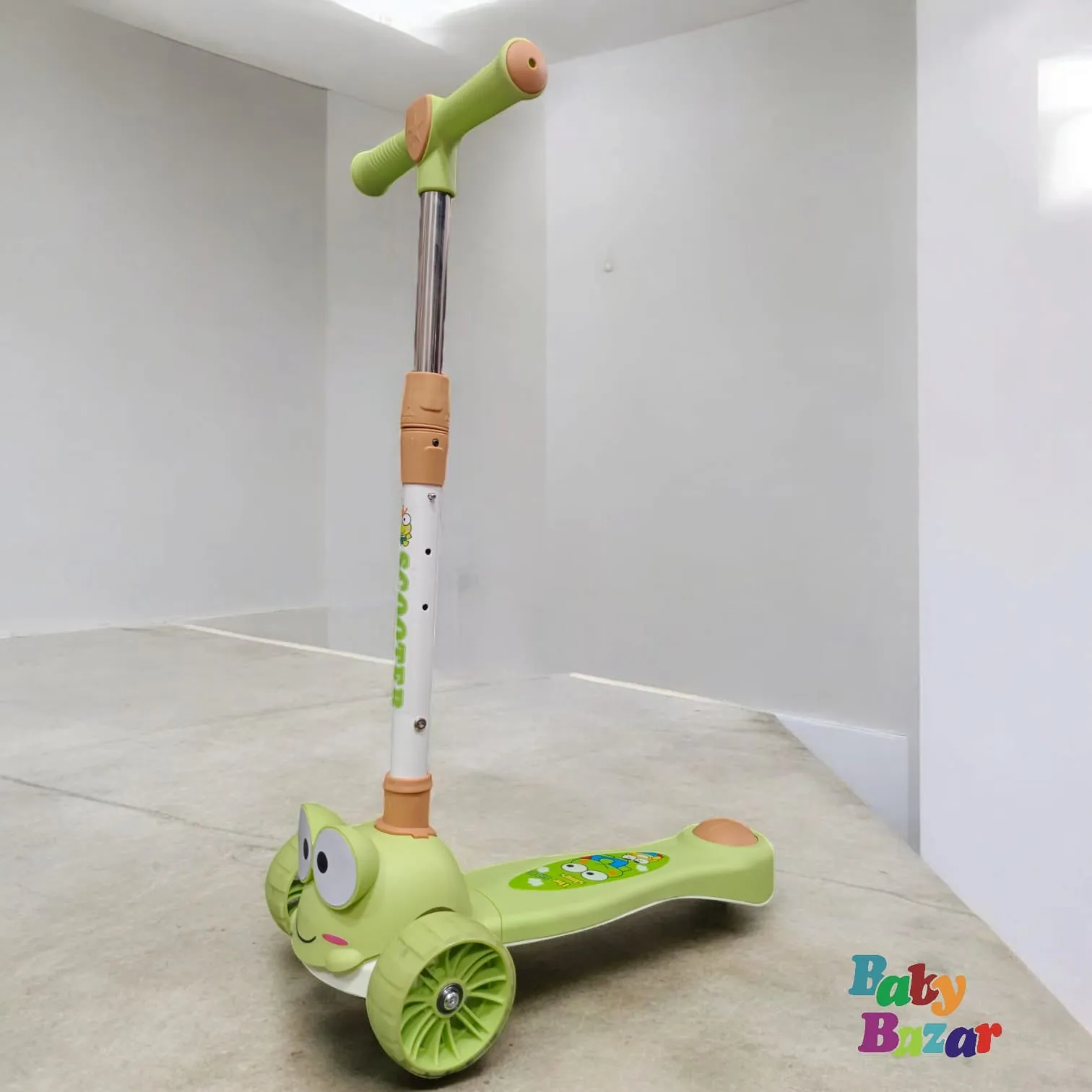 Beautiful 3 Wheel Folding And Adjustable scooty With Light For kids - Beige