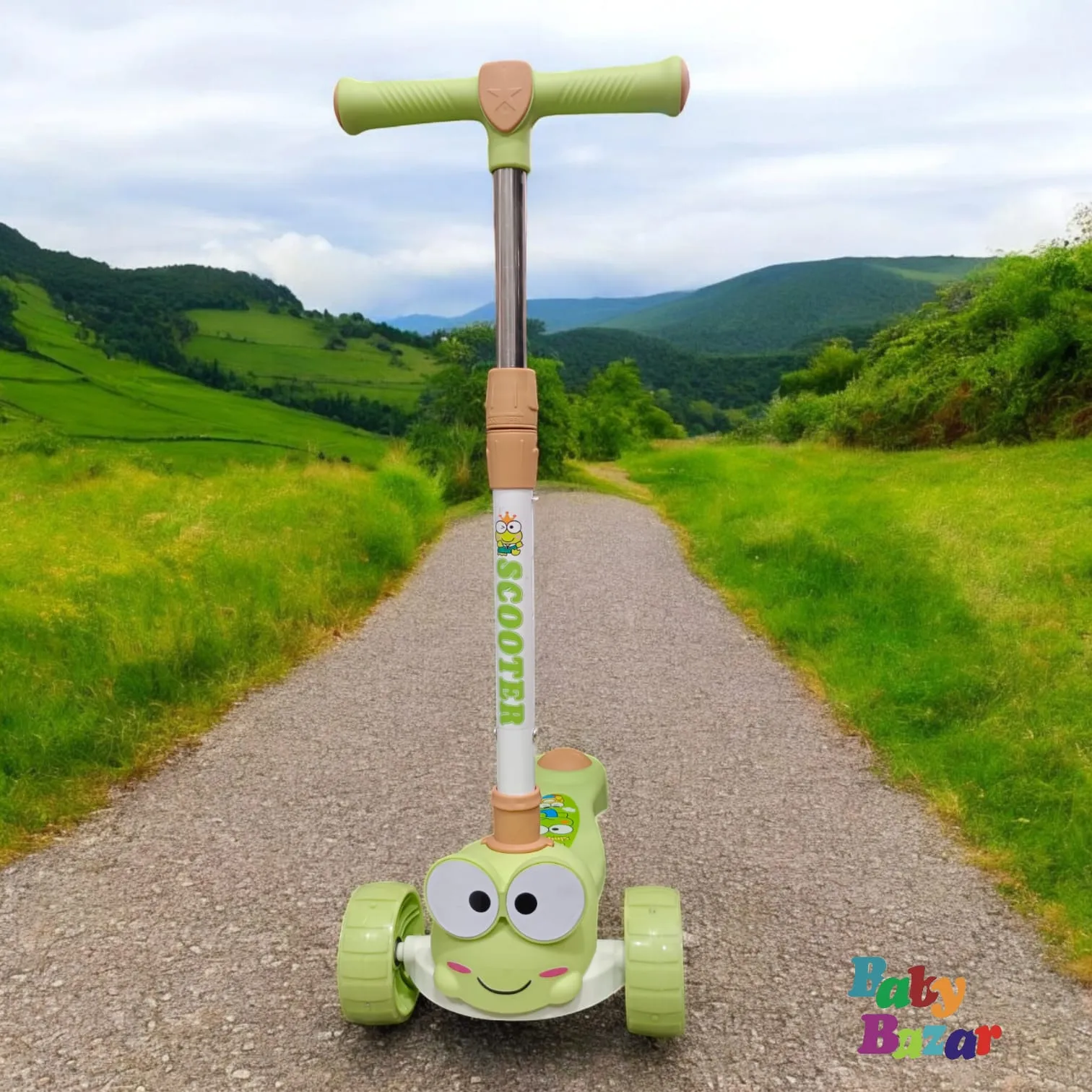 Beautiful 3 Wheel Folding And Adjustable scooty With Light For kids - Beige