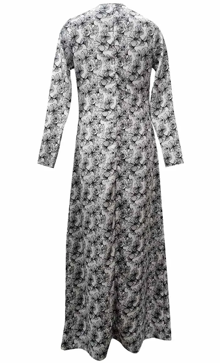 Beautiful Black Printed Abaya With Pockets