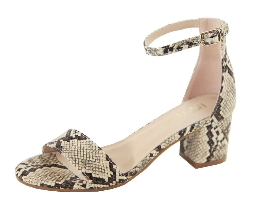 Bella Marie Strappy Open Toe Ankle Strap Comfortable Block Heeled Dress Sandals