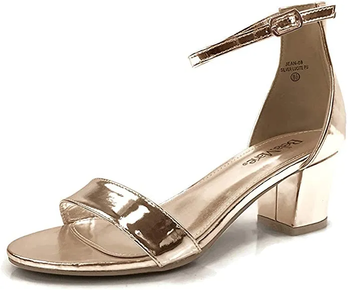 Bella Marie Strappy Open Toe Ankle Strap Comfortable Block Heeled Dress Sandals