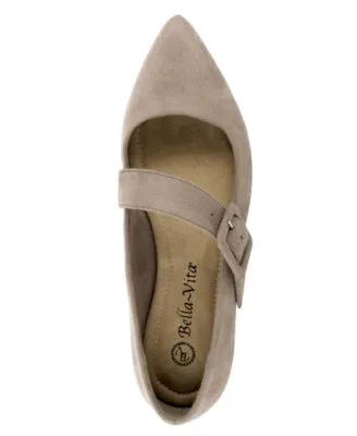 BELLA VITA Womens Beige Mary Jane Padded Asymmetrical Virginia Pointed Toe Block Heel Buckle Flats Shoes WW