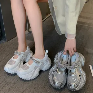 binfenxie Diamond Mesh Thick Sole Women Sneakers Dad Shoes Fahion Platform Heel Shoes Street Style Bling Sport Shoes