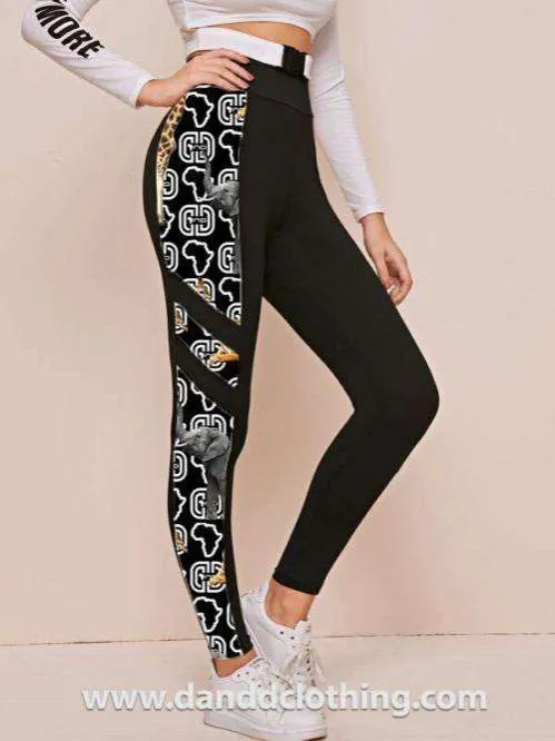 Black African Trousers Animals Print