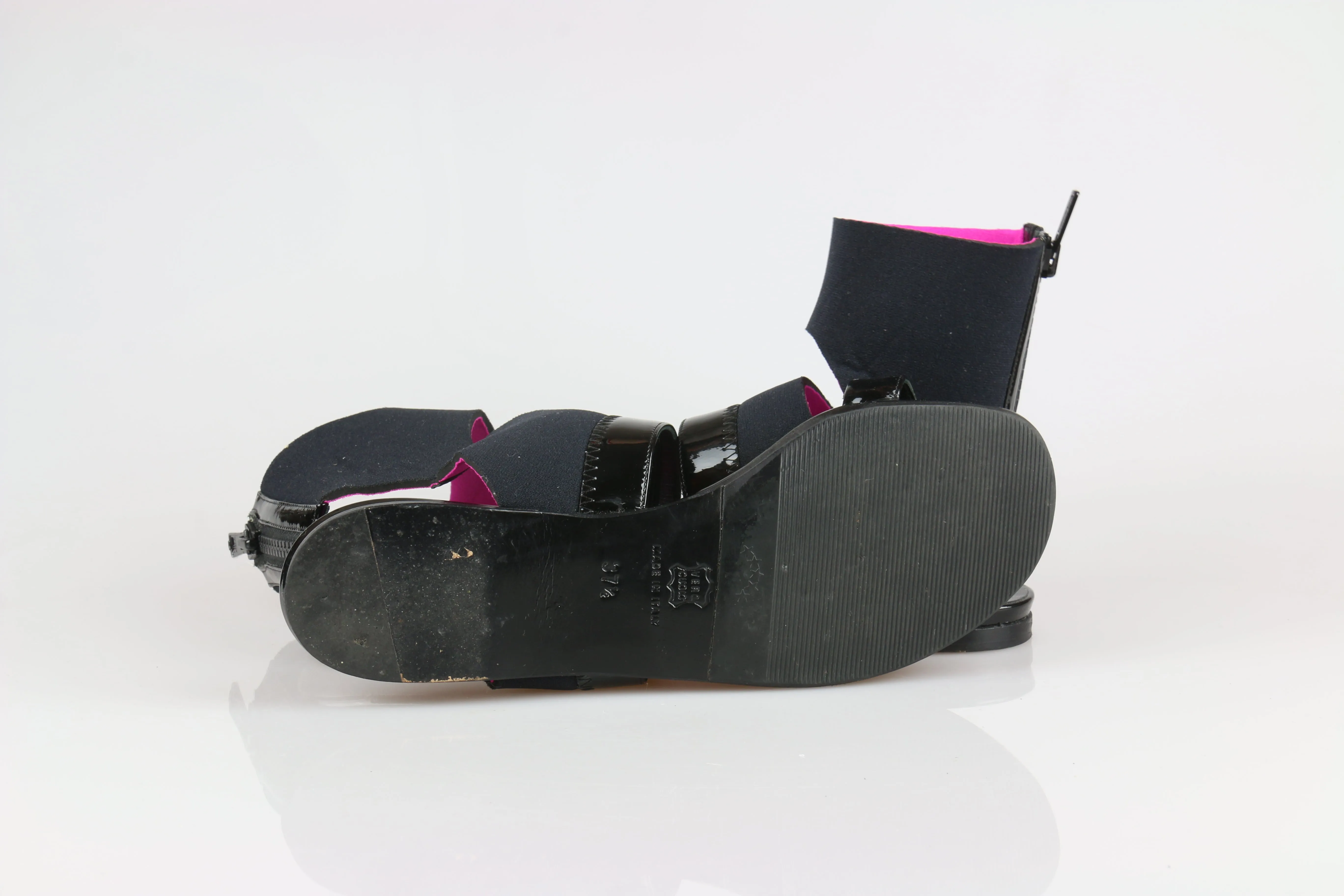 Black and pink cuff sandals