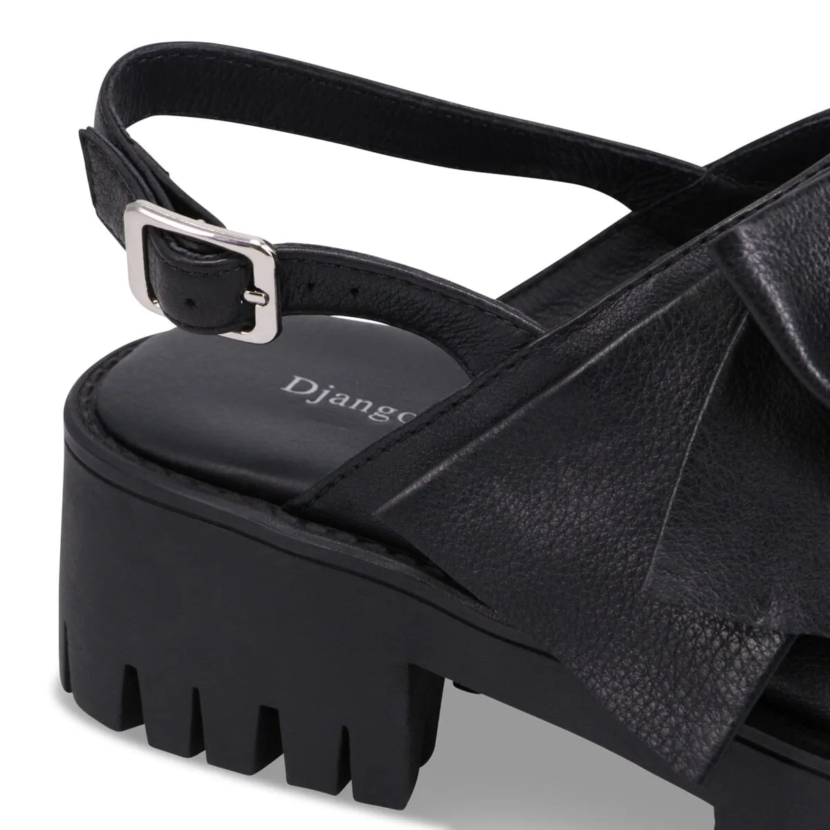 BLACK LEATHER BOW SANDAL