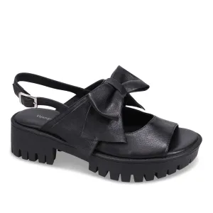 BLACK LEATHER BOW SANDAL