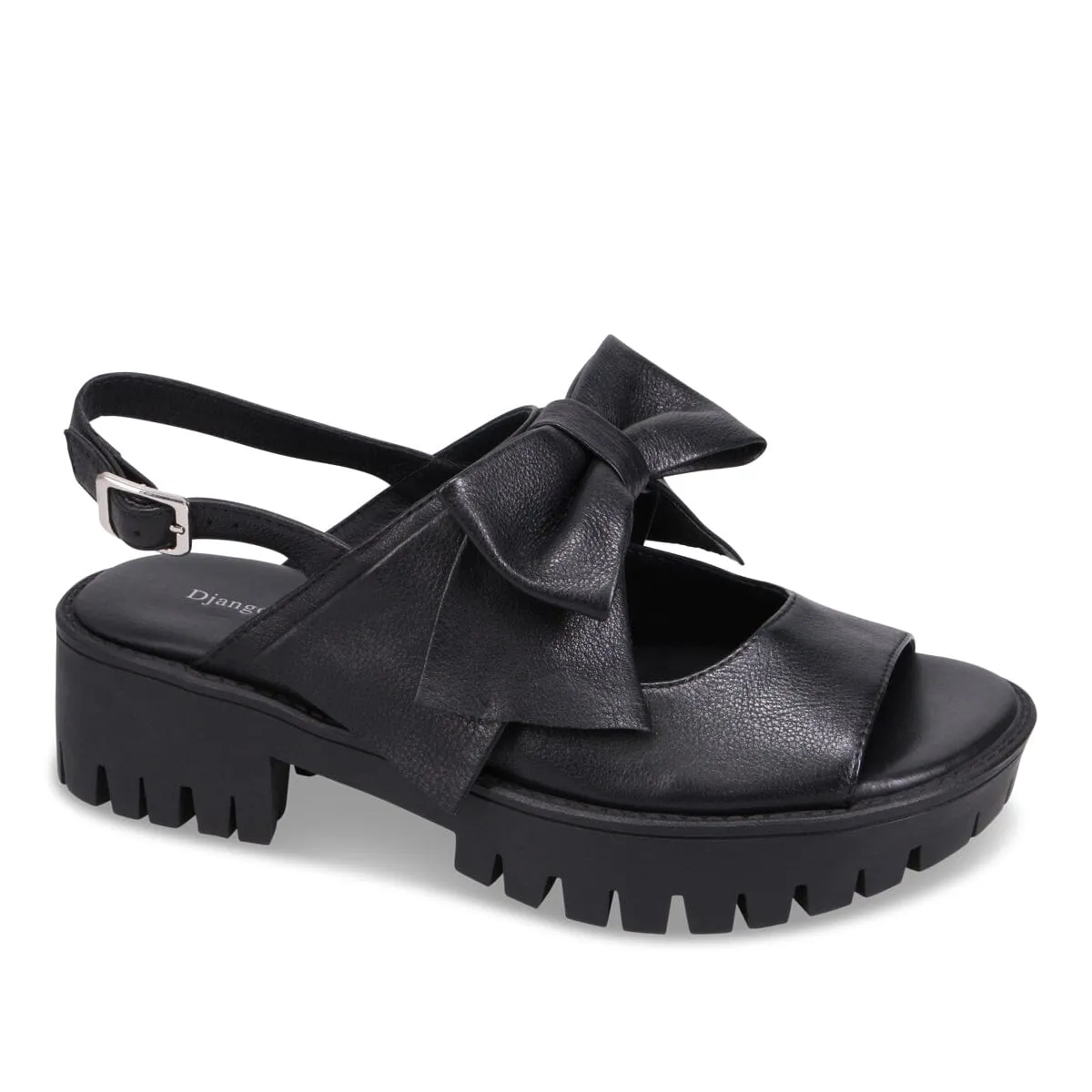 BLACK LEATHER BOW SANDAL