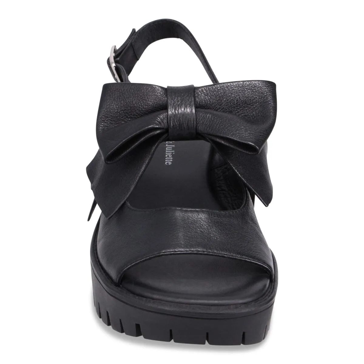 BLACK LEATHER BOW SANDAL