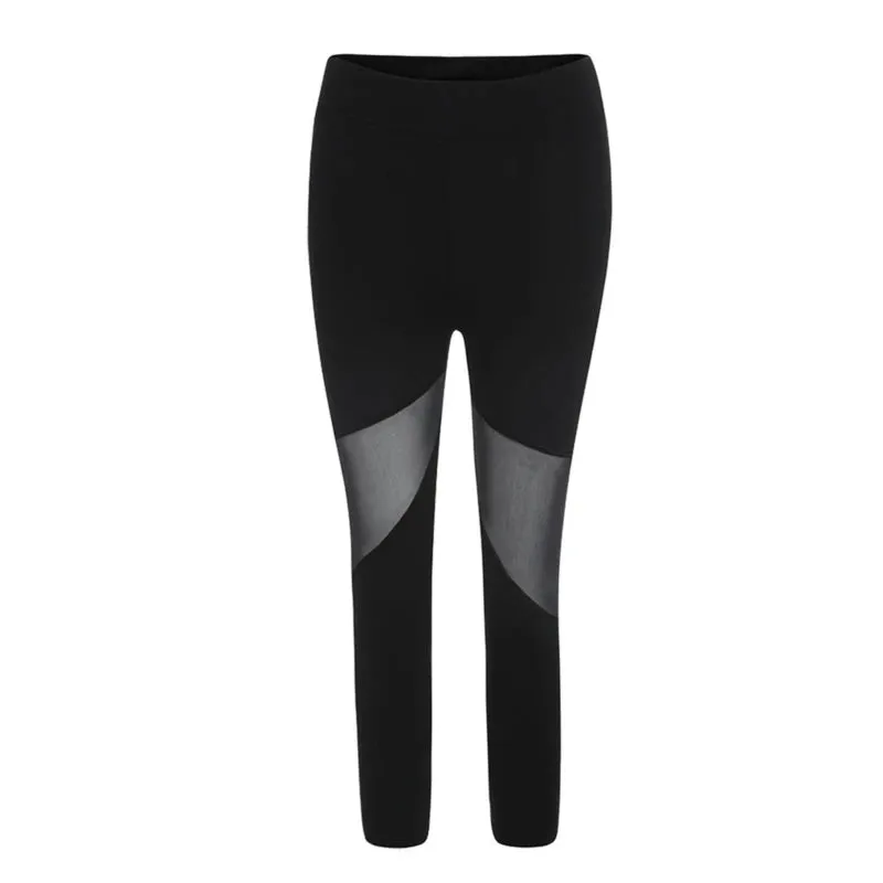 Black Patchwork Mesh Leggings Women's Jeggings for Fitness