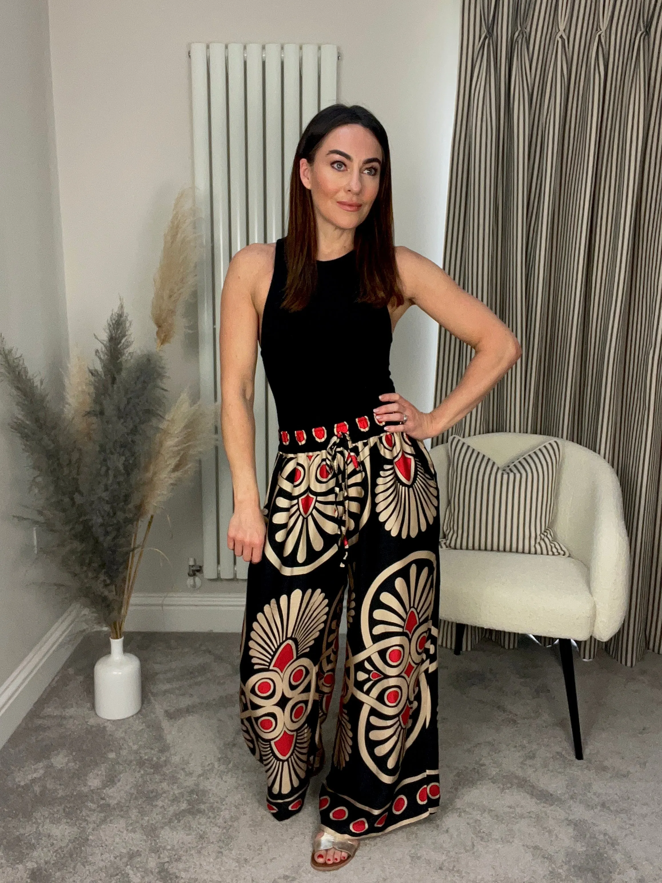 BLACK SILK MIX TROUSERS