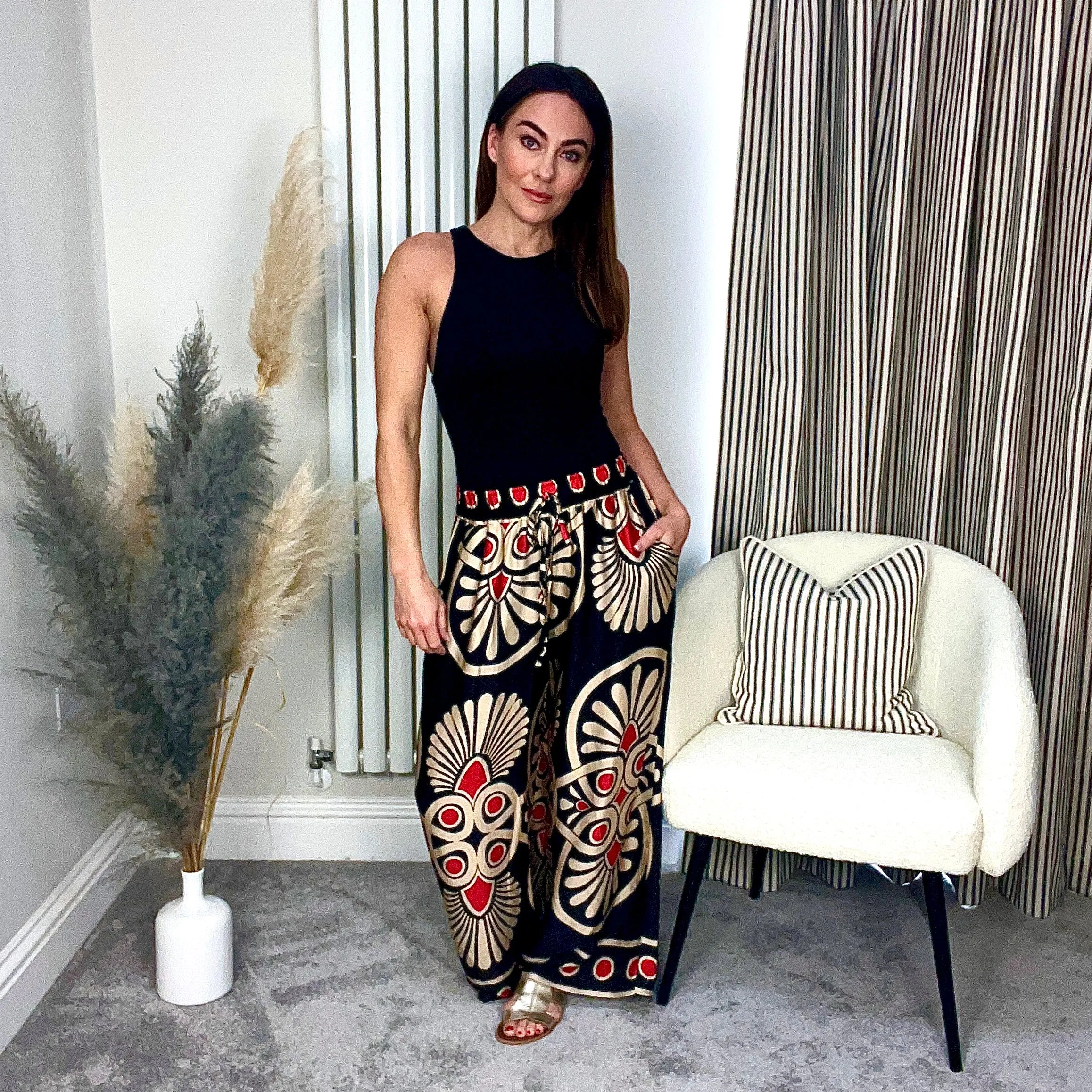 BLACK SILK MIX TROUSERS