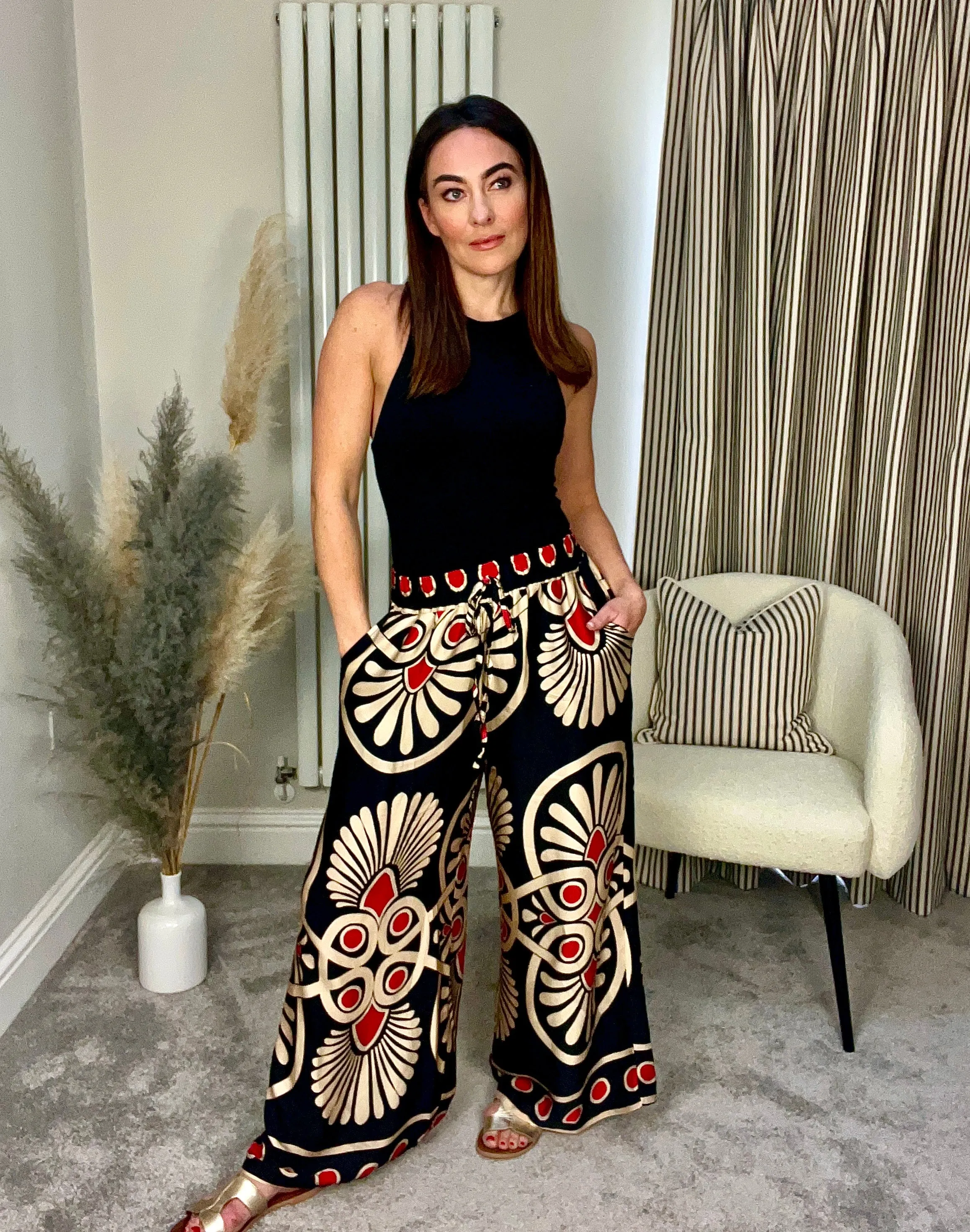 BLACK SILK MIX TROUSERS