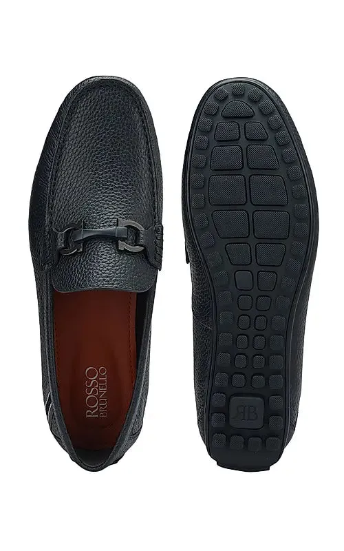 Blue Moccasins With Metal Buckle